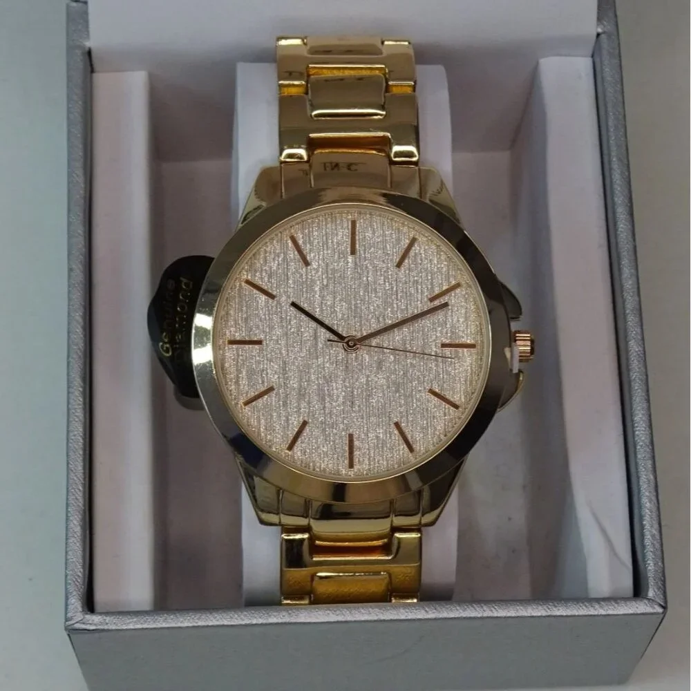 Gold-Tone INC Unisex Watch With Genuine Diamond Accent & Stainless Steel Band